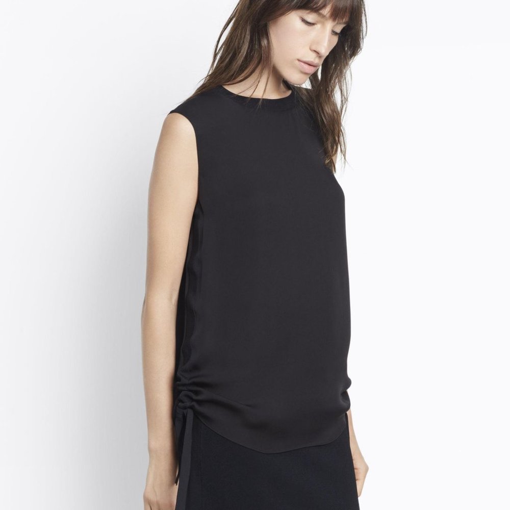 NWT VINCE BLACK SILK RUCHED RIB TANK - SIZE 0